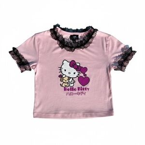 Hello Kitty Pink Shirt with Black Lace Trim